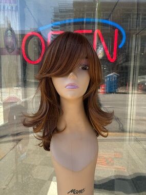 Medium Layered Wig with Side-Swept Bangs
